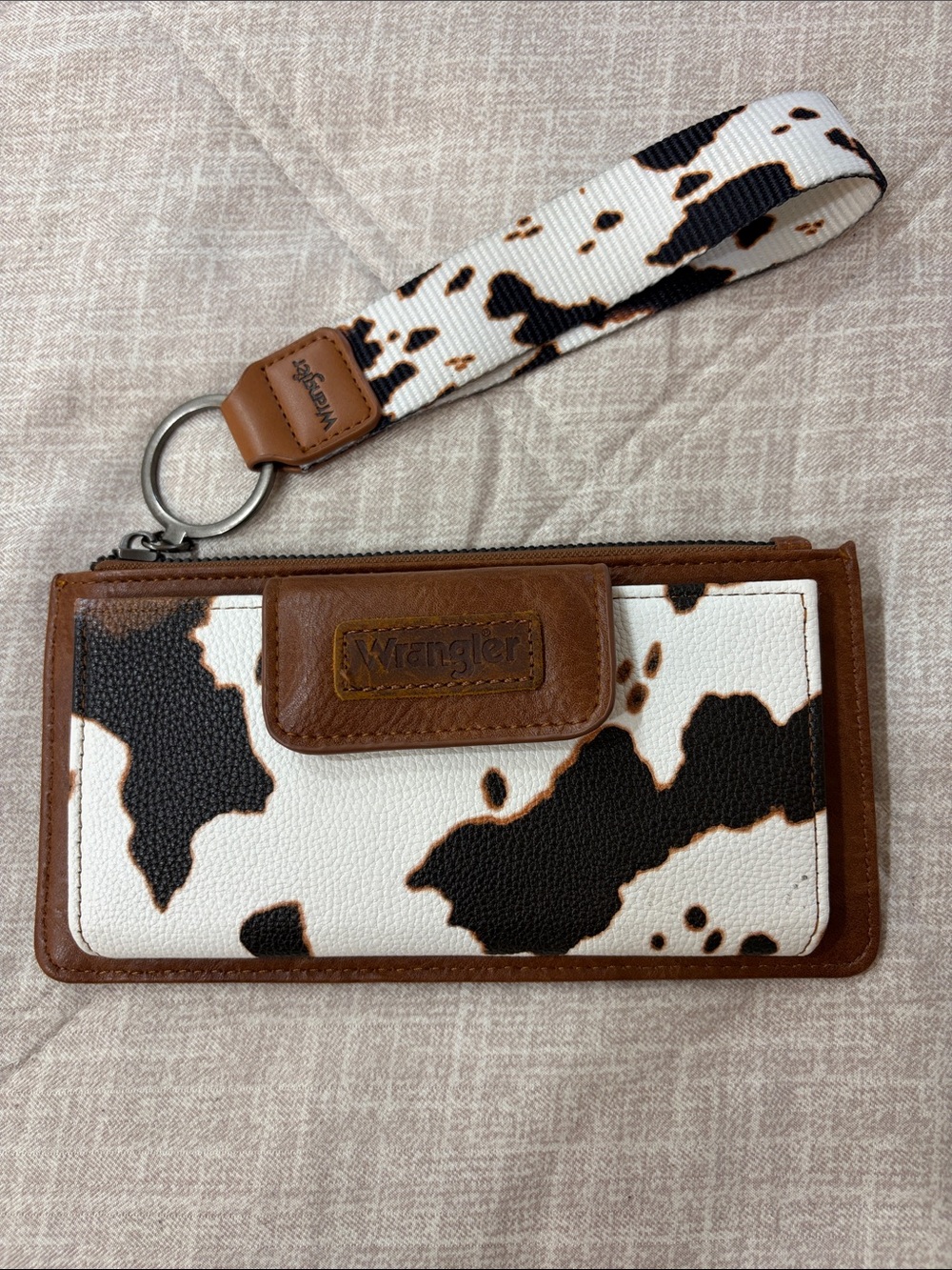 Wrangler Brown, Black & White Cow-Print Wristlet Wallet